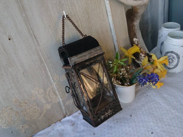 Antike Handlaterne Eisenbahnlampe Fahrradlampe um 1920 shabby chic deko Ladeneinrichtung Vintage Garten Dekoration 20er Jahrgang – Bild 10
