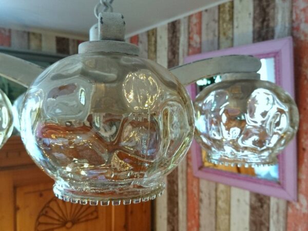 Vintage Lampe Landhaus Hängelampe Shabby Chic Deckenlampe Retro Boho bohème Nostalgie Romantisch 70er 80er Weiß Holz Glas 5-armige Lüster – Bild 8