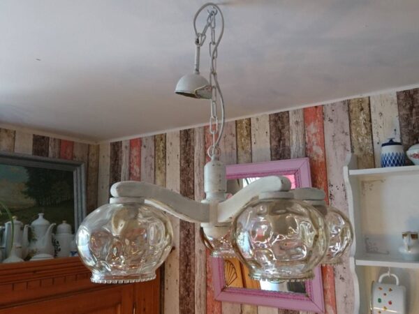 Vintage Lampe Landhaus Hängelampe Shabby Chic Deckenlampe Retro Boho bohème Nostalgie Romantisch 70er 80er Weiß Holz Glas 5-armige Lüster – Bild 3