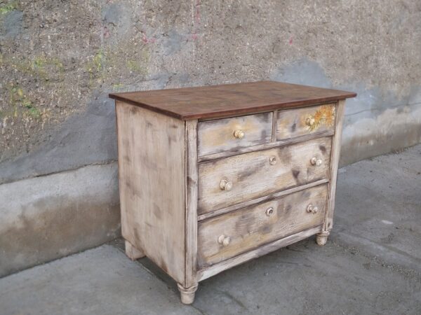 Shabby Chic Holz Kommode antiker Schrank im Landhaus Style, aus Vollholz, Tischlerarbeit, mit Sanddorn Dekor – Bild 3