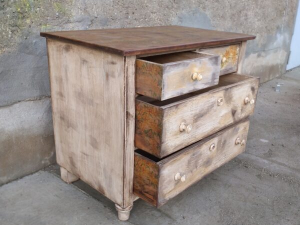 Shabby Chic Holz Kommode antiker Schrank im Landhaus Style, aus Vollholz, Tischlerarbeit, mit Sanddorn Dekor – Bild 8