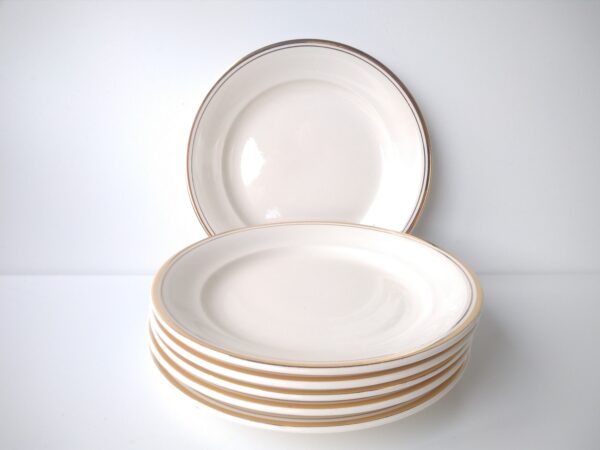 Villeroy und Boch V+B Set aus 6x flachen kleinen Teller 18,5cm Beilagenteller Brotteller Frühstücksteller weiß mit Goldrand mid century – Bild 7