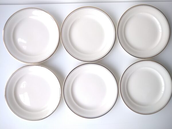 Villeroy und Boch V+B Set aus 6x flachen kleinen Teller 18,5cm Beilagenteller Brotteller Frühstücksteller weiß mit Goldrand mid century – Bild 5