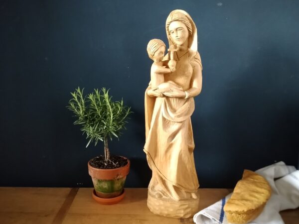 Vintage Mutter Maria mit Kind Madonna mit Jesus aus Holz naturbelassen handgefertigt handgeschnitzte ca 50cm