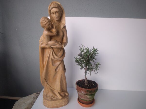 Vintage Mutter Maria mit Kind Madonna mit Jesus aus Holz naturbelassen handgefertigt handgeschnitzte ca 50cm – Bild 2