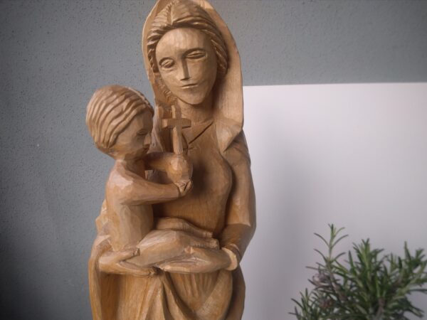 Vintage Mutter Maria mit Kind Madonna mit Jesus aus Holz naturbelassen handgefertigt handgeschnitzte ca 50cm – Bild 4