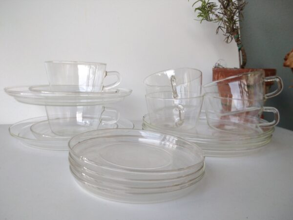 6x SCHOTT & GEN Jenaer Glas Tee Tasse Untertasse Kuchenteller vintage mid century DDR Zeiten – Bild 3