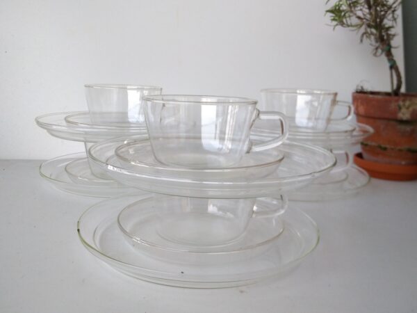 6x SCHOTT & GEN Jenaer Glas Tee Tasse Untertasse Kuchenteller vintage mid century DDR Zeiten – Bild 5