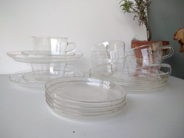 6x SCHOTT & GEN Jenaer Glas Tee Tasse Untertasse Kuchenteller vintage mid century DDR Zeiten – Bild 8