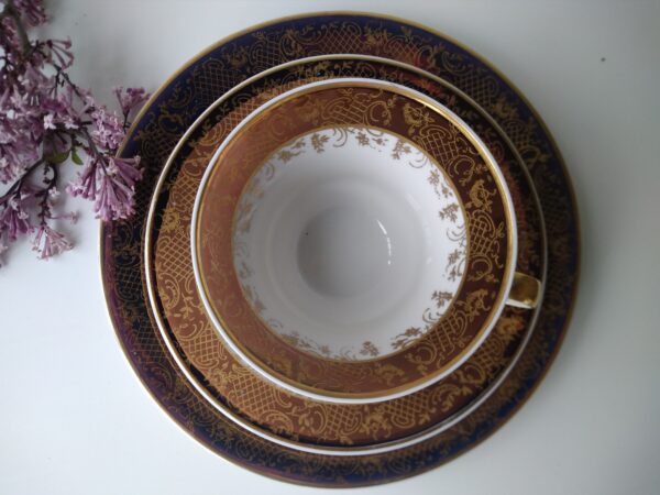 VEB Porzellanwerk Weimar Porzellan Sammelgedeck Tasse Untere Kuchenteller shabby chic Geschirr Gold made in GDR – Bild 7