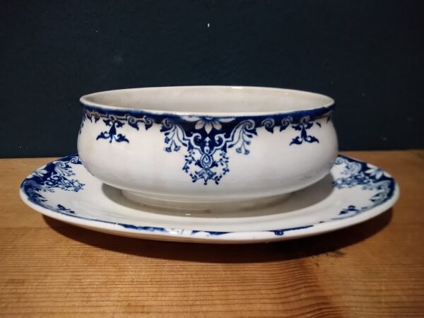 LONGWY Saucer Rouen late 19th century Sauciere 500ml mit blauen Muster Landhaus shabby chic selten