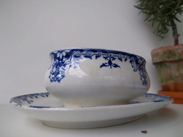 LONGWY Saucer Rouen late 19th century Sauciere 500ml mit blauen Muster Landhaus shabby chic selten – Bild 3