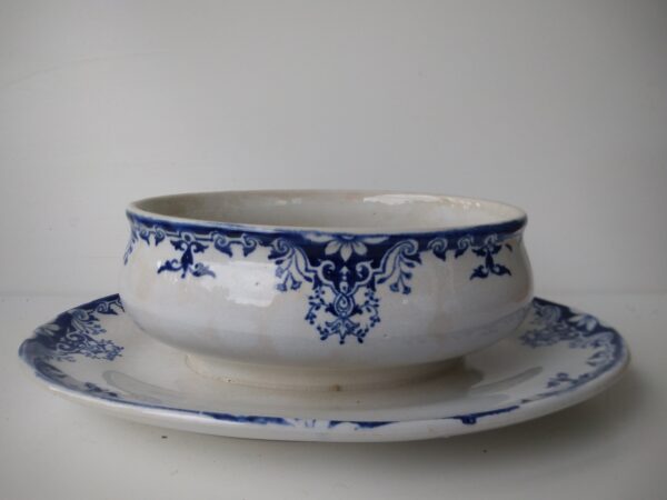 LONGWY Saucer Rouen late 19th century Sauciere 500ml mit blauen Muster Landhaus shabby chic selten – Bild 4