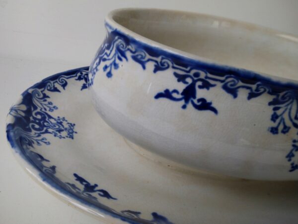 LONGWY Saucer Rouen late 19th century Sauciere 500ml mit blauen Muster Landhaus shabby chic selten – Bild 5