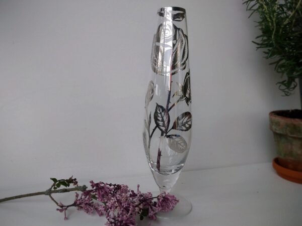 Antike Jugendstil Vase aus Kristall Glas mit Silber Rosen Overlay seltene Tischvase Shabby Chic romantisch – Bild 7