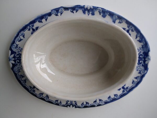 LONGWY Saucer Rouen late 19th century Sauciere 500ml mit blauen Muster Landhaus shabby chic selten – Bild 7