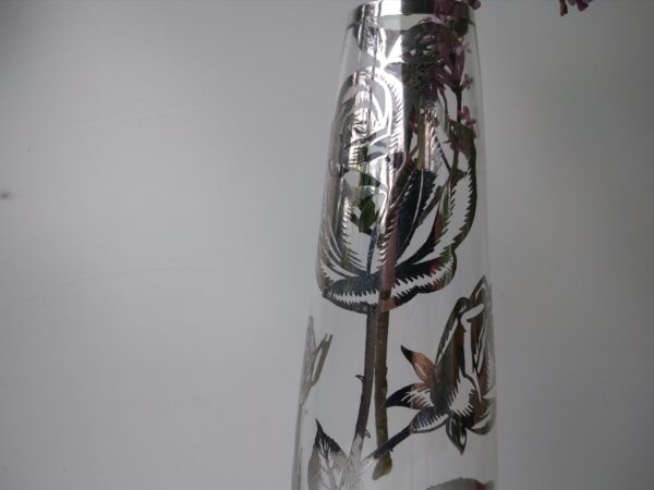 Antike Jugendstil Vase aus Kristall Glas mit Silber Rosen Overlay seltene Tischvase Shabby Chic romantisch – Bild 6