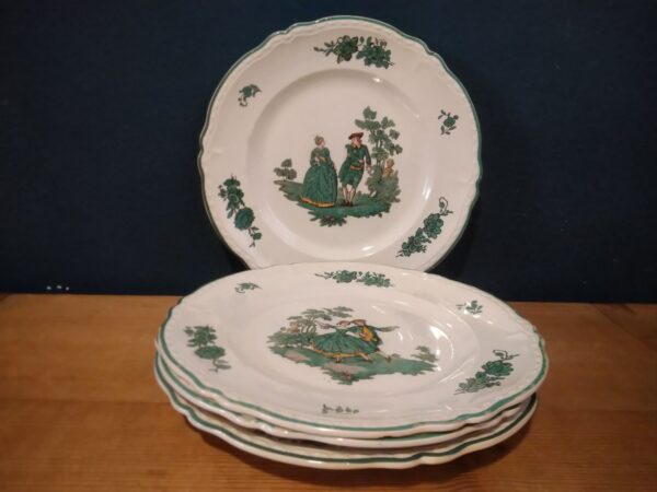 Villeroy und Boch dresden V&B watteau Malerei Set aus 4x flachen kleinen Teller 20cm Brotteller Frühstücksteller weiß antik