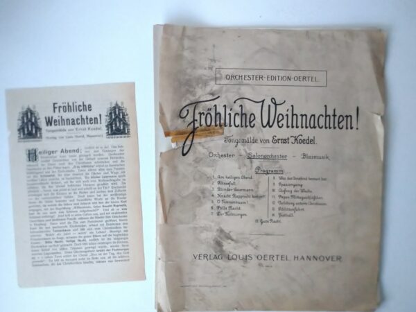 Tongemälde Ernst Koedel "Fröhliche Weihnachten" 1925 Orchester Edition Verlag Louis Oertel Notenblätter groß 27x34cm antik alte Noten – Bild 3