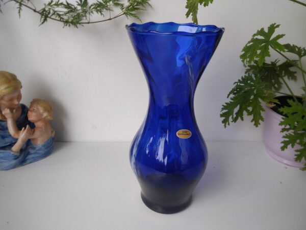 Vintage blaue Vase in Handarbeit aus Glas gefertigt Blumenvase Tischvase Glasvase – Bild 2