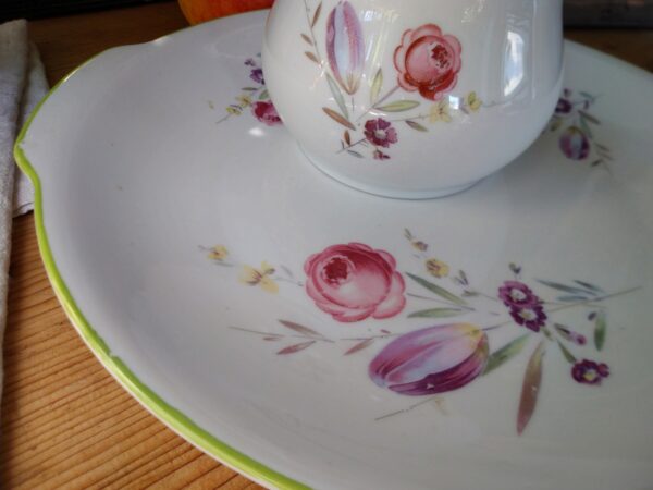 Sonneberg Porzellan Hüttensteinach Servierteller Platte Zuckerdose Milchkännchen ca 1933 - 1956 Landhaus Teller Blumen vintage shabby chic – Bild 5