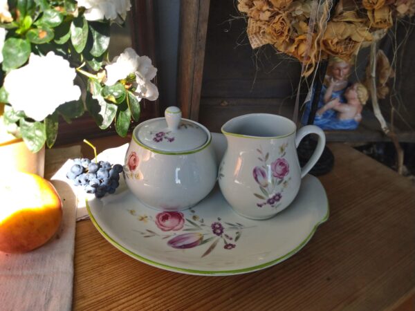 Sonneberg Porzellan Hüttensteinach Servierteller Platte Zuckerdose Milchkännchen ca 1933 - 1956 Landhaus Teller Blumen vintage shabby chic