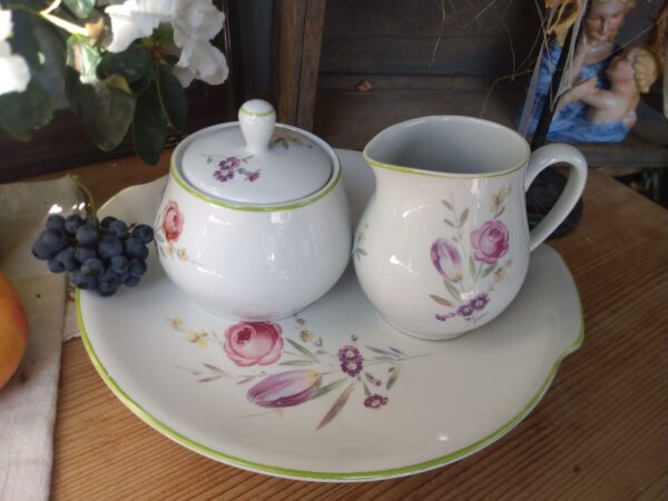 Sonneberg Porzellan Hüttensteinach Servierteller Platte Zuckerdose Milchkännchen ca 1933 - 1956 Landhaus Teller Blumen vintage shabby chic – Bild 8