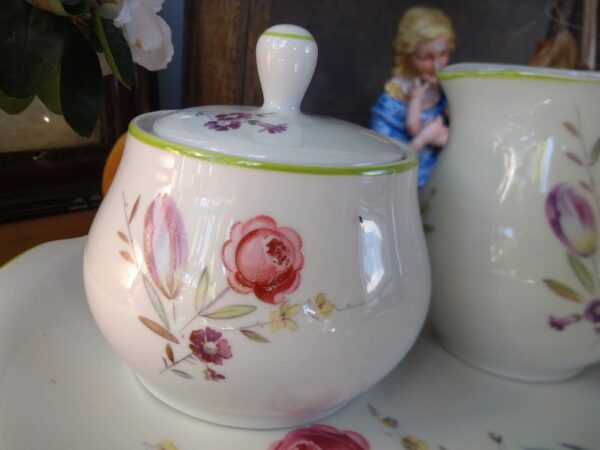 Sonneberg Porzellan Hüttensteinach Servierteller Platte Zuckerdose Milchkännchen ca 1933 - 1956 Landhaus Teller Blumen vintage shabby chic – Bild 6