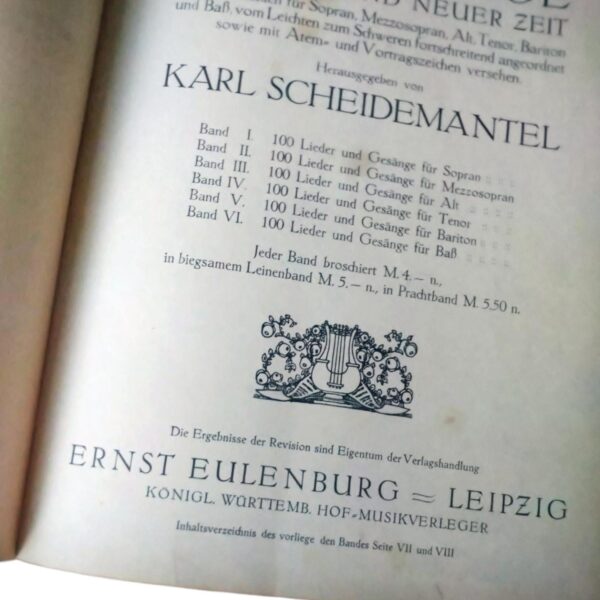 Antikes Notenbuch 1913, Meisterweisen, Lieder und Gesänge aus alter und neuer Zeit, Band V für Bariton, Karl Scheidemantel – Bild 5