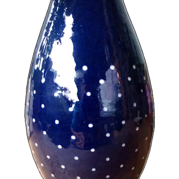Vintage Vase Bürgel Keramik, Blau mit weißen Punkten, handgefertigt, 17 cm, traditionelle Thüringer Handwerkskunst, dekorativ und funktional – Bild 6