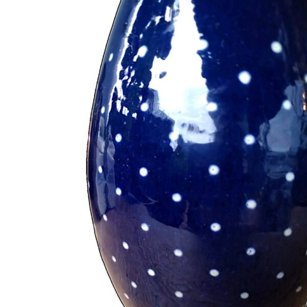 Vintage Vase Bürgel Keramik, Blau mit weißen Punkten, handgefertigt, 17 cm, traditionelle Thüringer Handwerkskunst, dekorativ und funktional – Bild 8