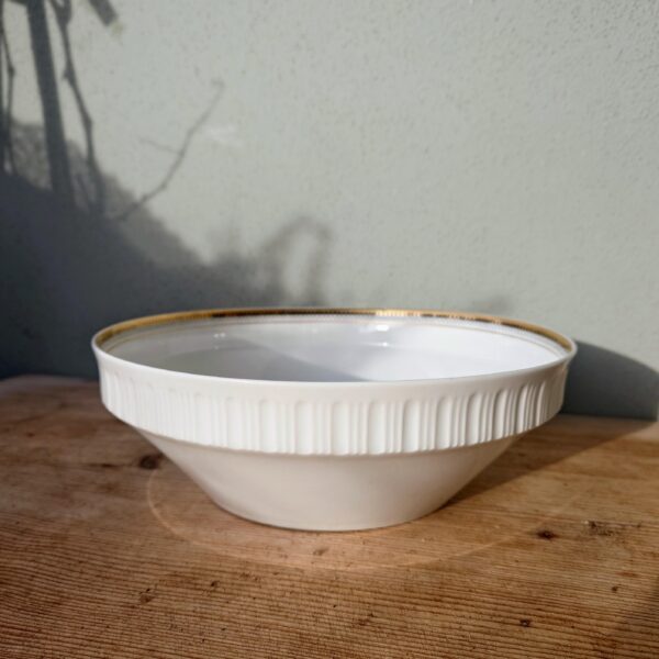 Vintage Kahla Porzellan Schüssel 60er Jahrgang mit Goldrand & geometrischem Muster, stilvolle Obstschale, DDR, zeitlos elegant, Sammlerstück – Bild 2