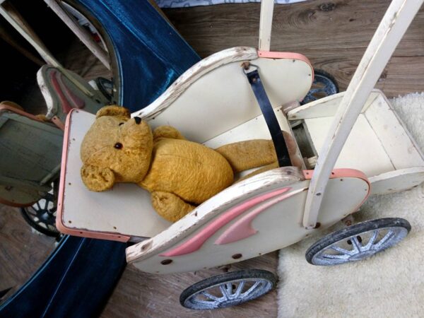 Original Vintage Puppenwagen shabby chic 50er Jahrgang Holz Spielzeug Boheme Dekoration selten sammeln retro antik