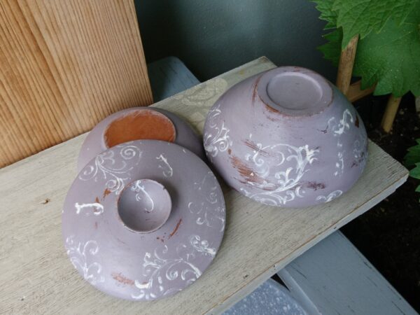 Vintage Shabby Chic Dekoration 2 Schälchen + Deckel aus Holz Landhaus Deko Lila – Bild 3