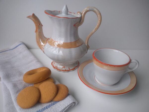 Villeroy und Boch V&B antike dickwändige Tasse mit Untertasse + eine Kanne mit Deckel Keramik Teekanne Kaffeekanne Keramik Jugendstil selten – Bild 3