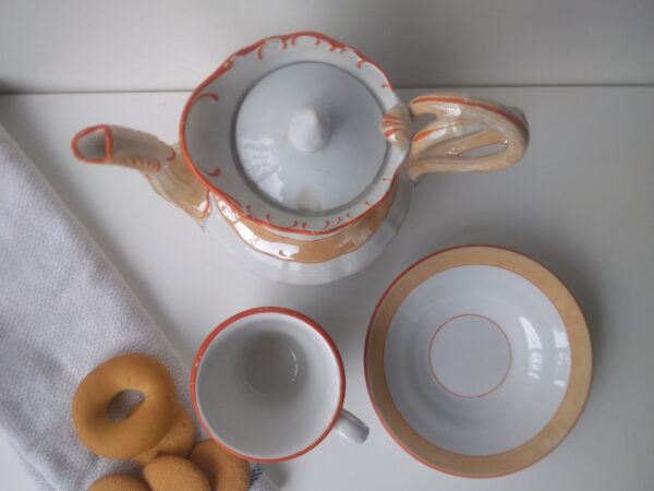 Villeroy und Boch V&B antike dickwändige Tasse mit Untertasse + eine Kanne mit Deckel Keramik Teekanne Kaffeekanne Keramik Jugendstil selten – Bild 2