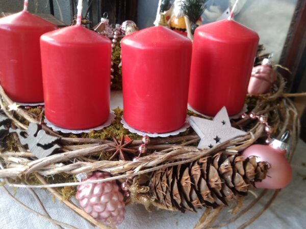 Adventskranz 35cm mit Glaskugeln Weihnachten mit Weihnachtsmann Tischkranz shabby chic Boheme Landhaus Kranz Advent romantisch – Bild 4