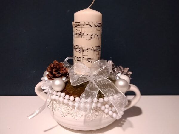 Adventskranz mit Glaskugeln in einer Schale mit 1 Kerze shabby chic Tischkranz Landhaus-Style Kranz – Bild 6