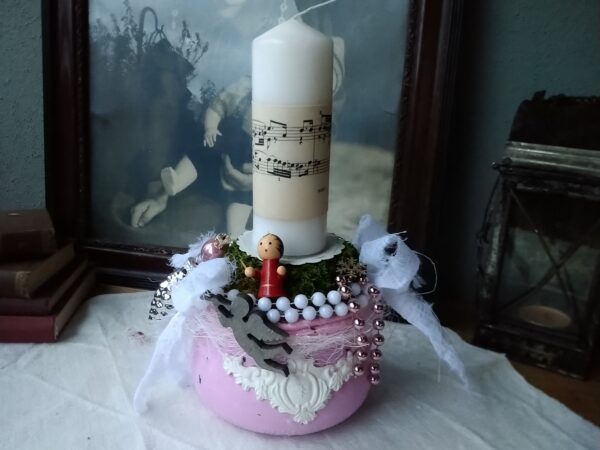 Niedlicher Adventskranz ca 15cm Weihnachten Advent Gesteck mit 1 Kerze Glas Schmuck shabby chic – Bild 2