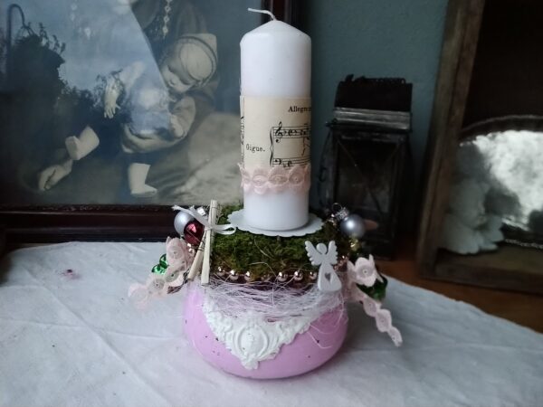 Niedlicher Adventskranz ca 15cm Weihnachten Advent Gesteck mit 1 Kerze Glas Schmuck shabby chic