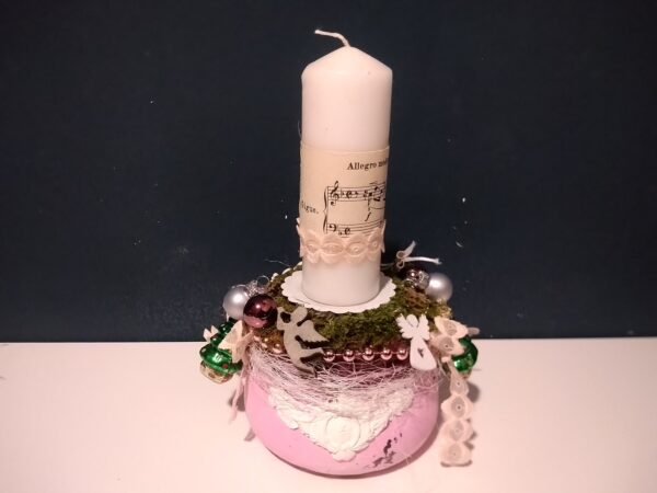 Niedlicher Adventskranz ca 15cm Weihnachten Advent Gesteck mit 1 Kerze Glas Schmuck shabby chic – Bild 7