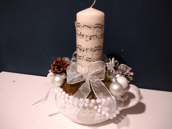 Adventskranz mit Glaskugeln in einer Schale mit 1 Kerze shabby chic Tischkranz Landhaus-Style Kranz – Bild 4