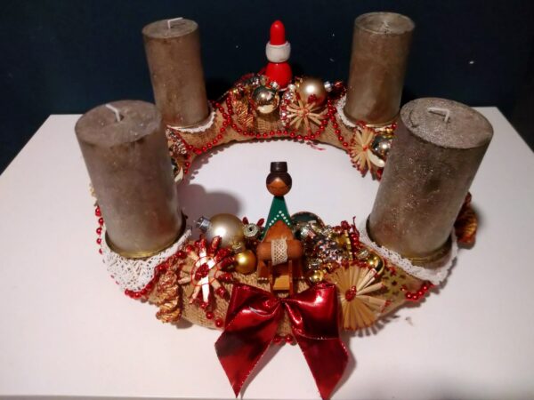 Adventskranz ca 43cm mit 4 Kerzen und Glaskugeln Weihnachten shabby chic Weihnachtsschmuck Deko Stroh Schmuck – Bild 5