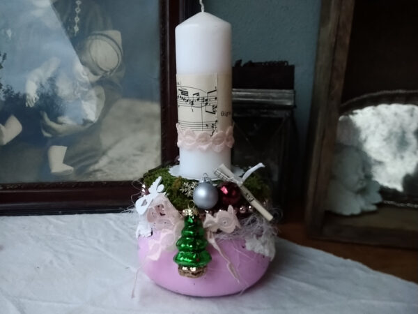 Niedlicher Adventskranz ca 15cm Weihnachten Advent Gesteck mit 1 Kerze Glas Schmuck shabby chic – Bild 4