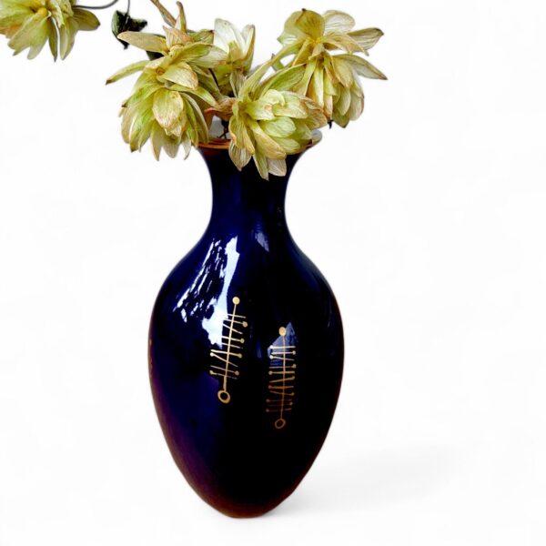 Elegante Mid-Century Volkstedt Vase aus echtem Kobalt mit handgemaltem Golddekor, 1950er DDR, zeitlose Schönheit – Bild 7