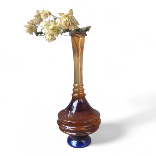 Lauscha Glas Vase 20 cm, handgefertigt in den 1950er-60er Jahren, elegante Bernstein-Blau-Kombination – zeitloses Sammlerstück aus der DDR! – Bild 5