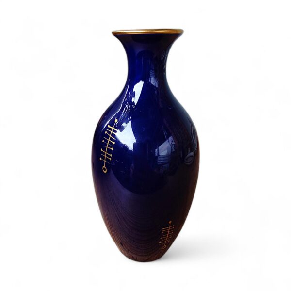 Elegante Mid-Century Volkstedt Vase aus echtem Kobalt mit handgemaltem Golddekor, 1950er DDR, zeitlose Schönheit – Bild 5