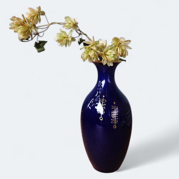 Elegante Mid-Century Volkstedt Vase aus echtem Kobalt mit handgemaltem Golddekor, 1950er DDR, zeitlose Schönheit – Bild 8