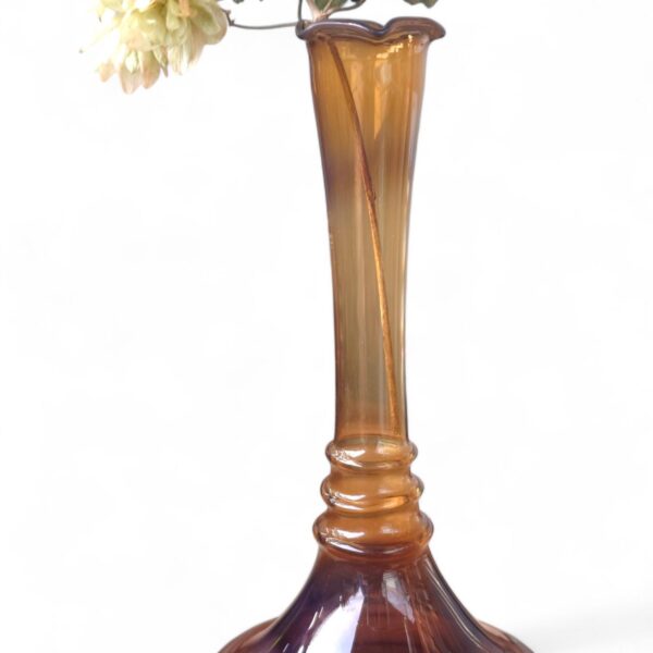 Lauscha Glas Vase 20 cm, handgefertigt in den 1950er-60er Jahren, elegante Bernstein-Blau-Kombination – zeitloses Sammlerstück aus der DDR! – Bild 2